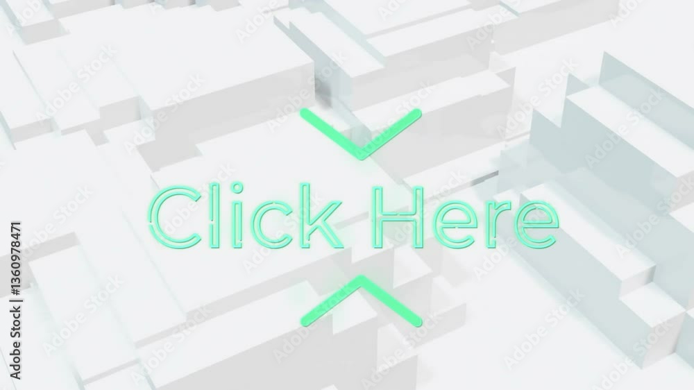 Aufkleber animation of arrows with click here text over geometric white background