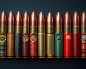Diverse Ammunition Row on Dark Surface