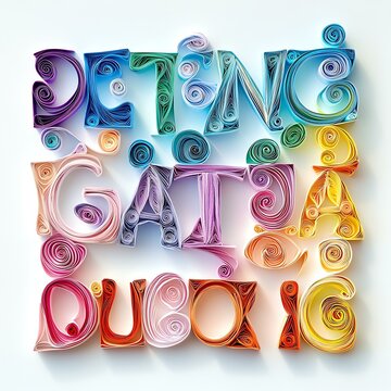 Colorful paper quilling art with letters design.