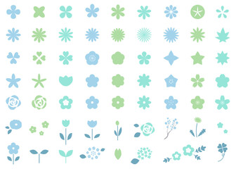 初夏のカラフルな花と植物のアイコンイラストセット