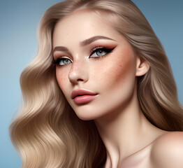 Fototapeta premium A beautiful woman poses for a, showcasing her striking blue eyes,generative ai