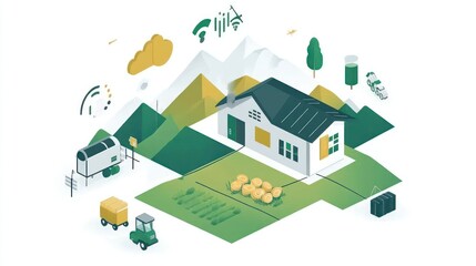 Smart farm technology, isometric illustration.