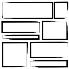 Comic frame set. Hand drawn border. Abstract ink outline. Vector template.