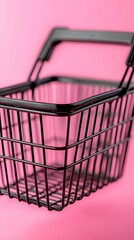 Empty Shopping Basket on Pink Background