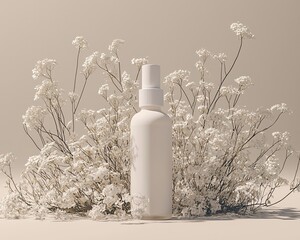 Empty Spray Bottle Surrounded by Flowers