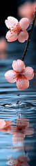 Fototapeta premium a close-up shot of cherry blossom petals floating in water,
