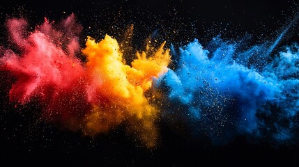 Exploding Colorful Powders on Black Background