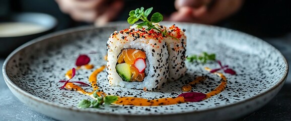 Exquisite Sushi Roll on Decorative Plate