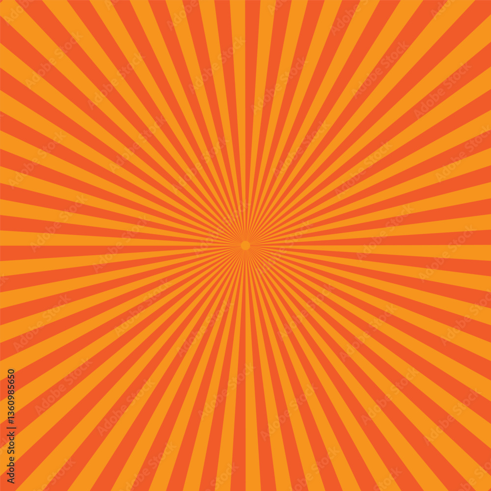 Poster orange radial burst. sunburst explosion pattern. converging stripe background. vector dynamic design