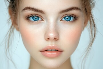 Fototapeta premium Stunning close-up portrait of a beautiful young woman with blue eyes.