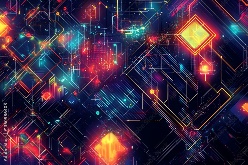 Poster abstract circuit board background with glowing elements for technology concept