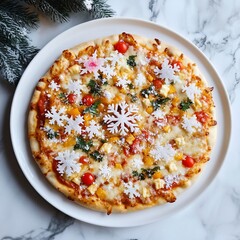Festive Snowflake Pizza on White Plate