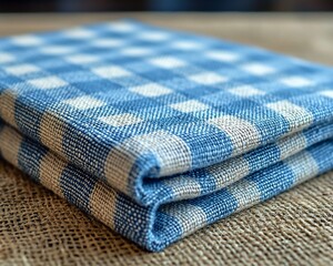 Folded Blue and Cream Check Kitchen Towel