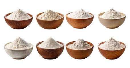 Various Types of Flour in Bowls, Isolated on White Background, PNG bundle collection, Isolated on Transparent Background