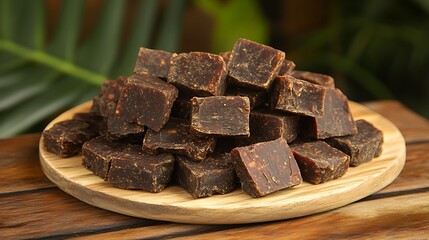Brown Candy Cubes on Wooden Board.