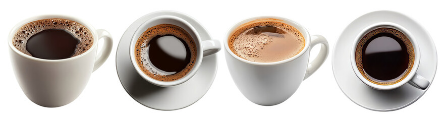 Coffee Cups with Different Brews Against a White Background, PNG bundle collection, Isolated on Transparent Background
