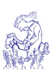 People  welcomes Jesus who is riding a donkey. Palm Sunday biblical concept.