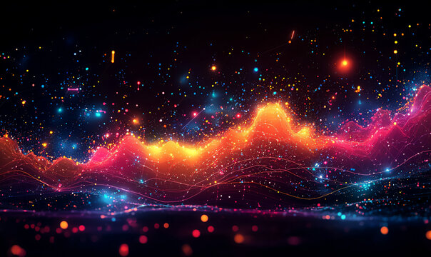 a colorful illustration of a scatter plot with data points and a trend lin