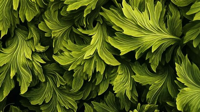Close-up view of vibrant green fern leaves showcasing intricate textures in a lush garden setting during daylight