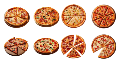 Delicious Variety of Pizzas with Different Toppings and Styles, PNG bundle collection, Isolated on Transparent Background