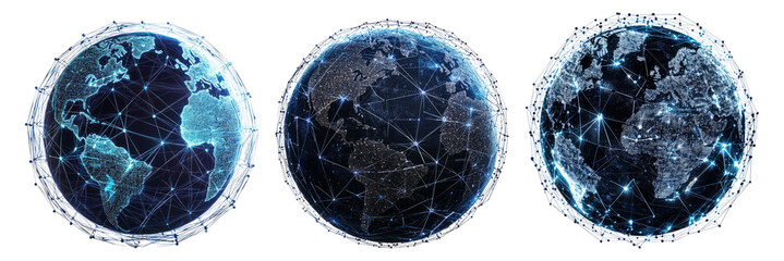Digital Global Network Illustration with Earth and Connections, PNG bundle collection, Isolated on Transparent Background