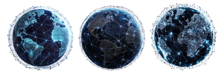 Digital Global Network Illustration with Earth and Connections, PNG bundle collection, Isolated on Transparent Background