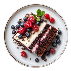 Delicious Chocolate Cake with Berries and Cream