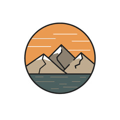 Mountain Lake Sunset Circle Illustration