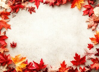 Colorful Fall Maple Leaves Frame with Empty Copy Space Background