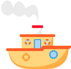sea ship with smokestack flat isolated