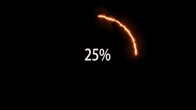 Neon loading circle orange burn animation progress bar black background