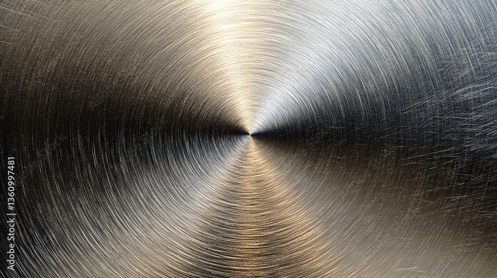 Poster circular brushed metal surface reflecting light with concentric patterns