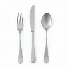 Minimalist silver cutlery set on white background for dining or culinary use.
