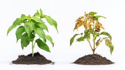 Lush green fresh plant and brown dry dead plant