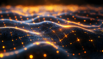 Abstract Wavy surface with glowing dots