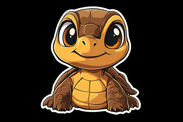 Adorable cartoon turtle with big, round eyes on a solid black background
