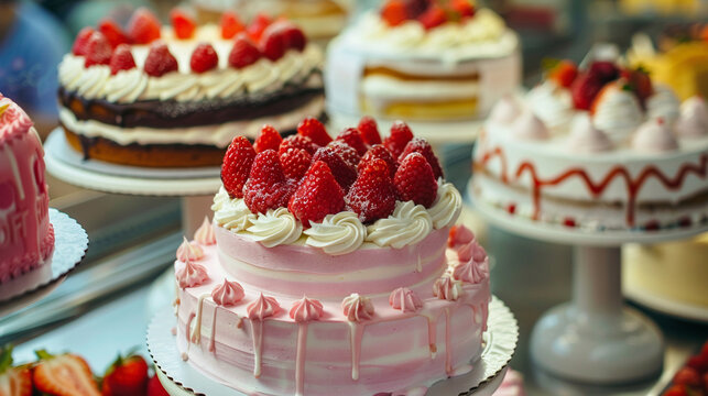 A grocery store bakery making custom cakes for special occasions. stock image, hd quality