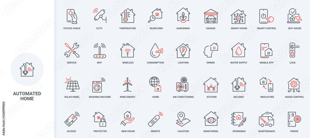 Aufkleber smart home system control and management, automation of services with ai line icon set. safety acces