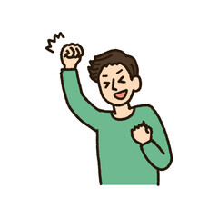 何かに勝利して拳を突き上げる男性のイラスト　上半身　手書き