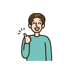 嬉しそうに親指を立てる男性のイラスト　上半身　手書き　いいね　ポーズ