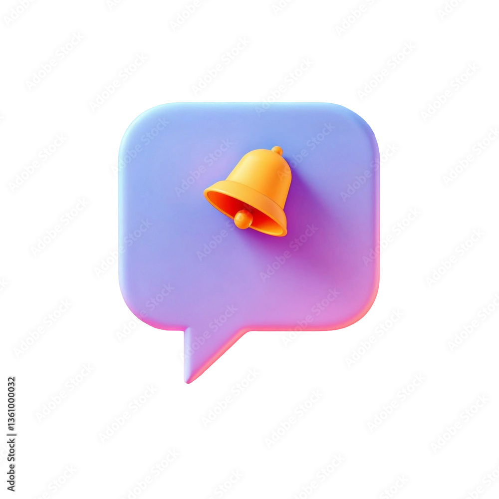 Poster a cheerful notification bell on a vibrant speech bubble announcing exciting news with a smooth 3d de
