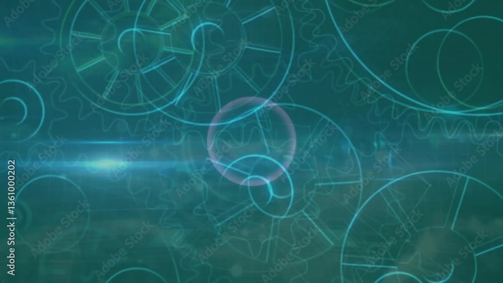Poster abstract gears and circular patterns in blue and green digital animation