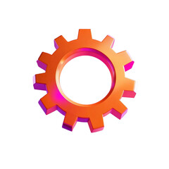 A vibrant orange gear, symbolizing progress and innovation, rendered with a glossy, three-dimensional effect and subtle pink highlights.