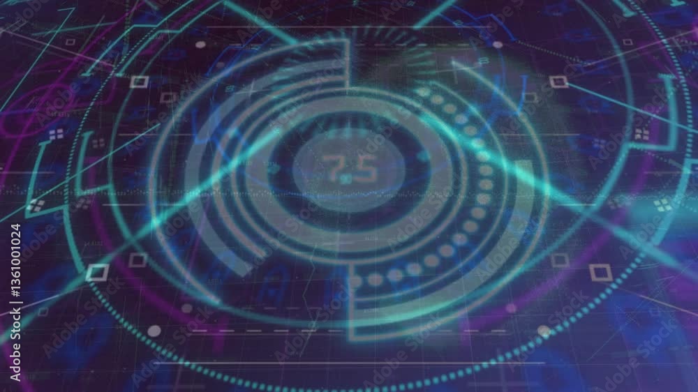 Poster animation of glowing circular patterns with futuristic digital interface elements
