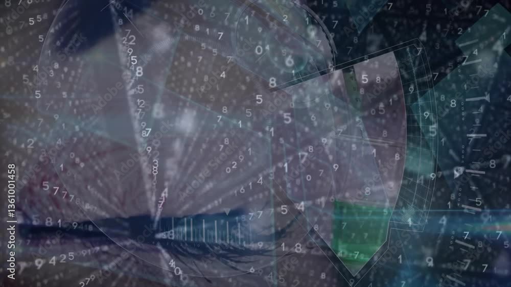 Poster animation of eye with digital numbers and geometric shapes, suggesting data analysis