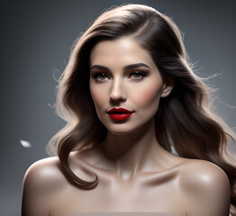 Fototapeta premium A beautiful woman poses for a, showcasing her striking blue eyes,generative ai