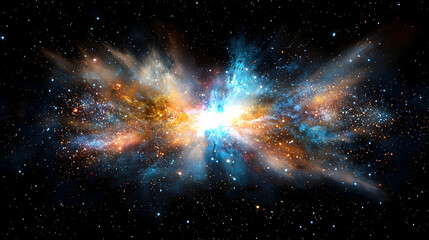 Cosmic Nebula Explosion: Vibrant Blue Orange Galactic Cloud Formation