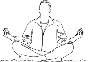 Deep breathing exercise one line art vector