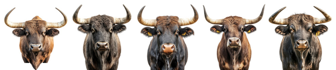 Naklejka premium Diverse Group of Cattle Heads with Different Facial Expressions, PNG bundle collection, Isolated on Transparent Background