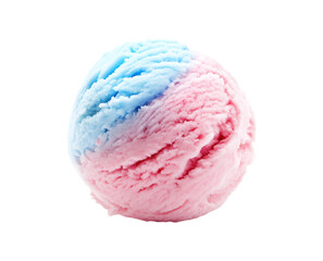 Cotton candy ice cream, perfect round scoop isolated on transparent background